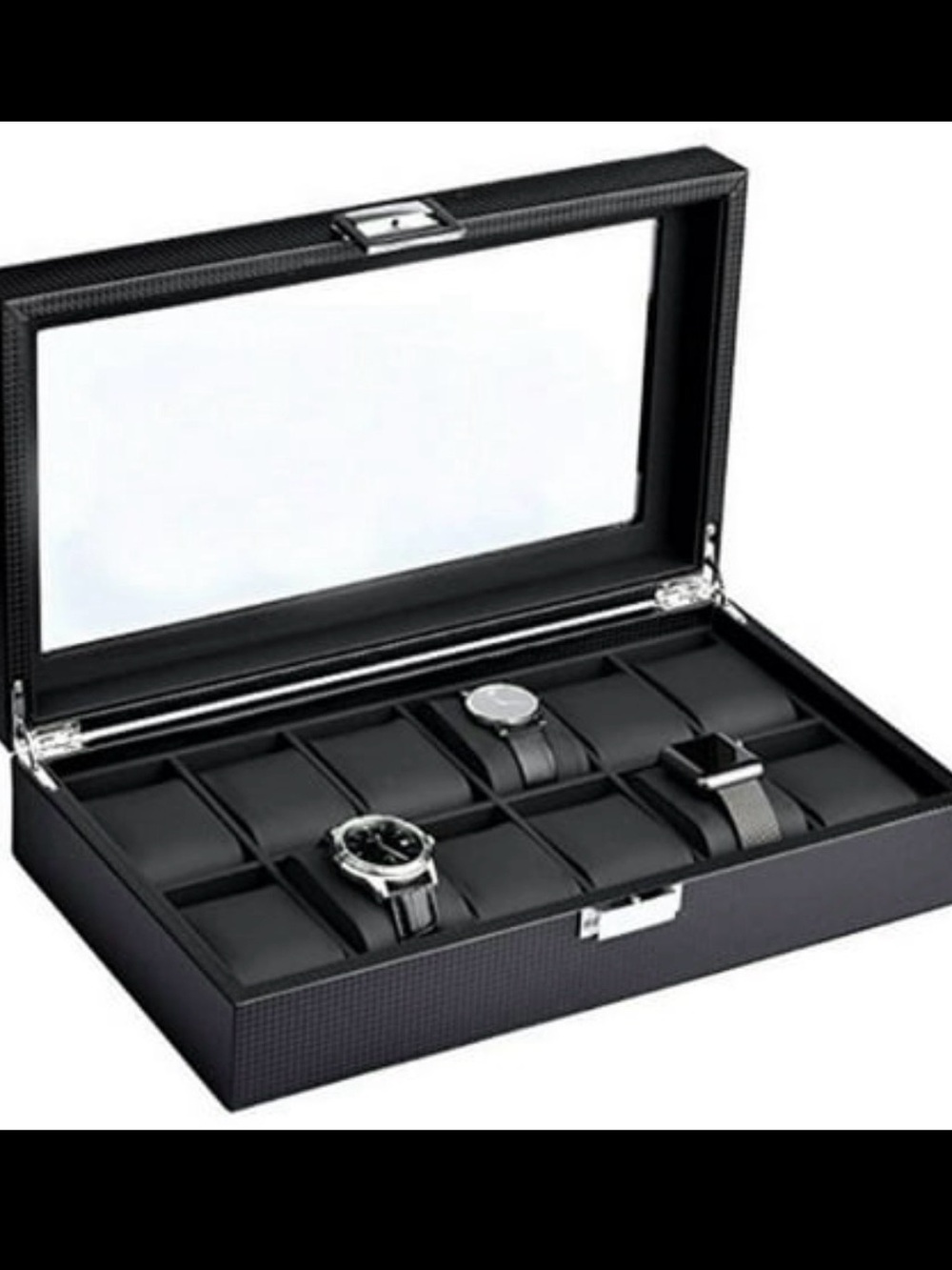 Mantello Black 12-Slot Men’s Watch Storage Box